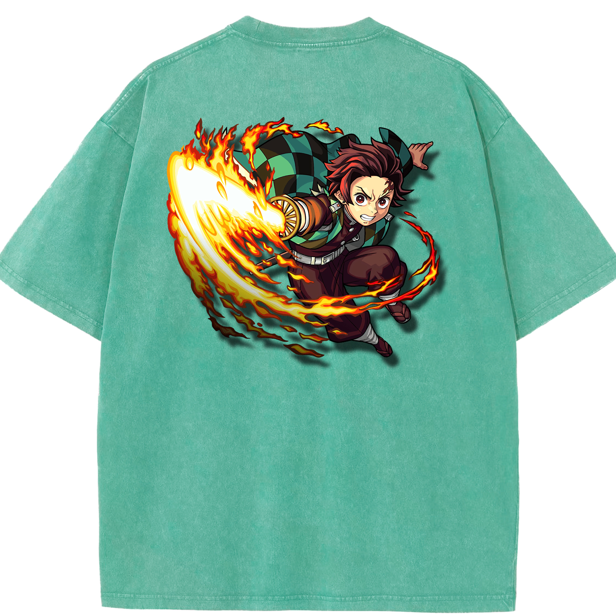 （画像用） 鬼滅の刃 竈門 炭治郎／かまど たんじろう Kamado Tanjirou 綿100% ヴィンテージ風 半袖Tシャツ（背面プリント）
